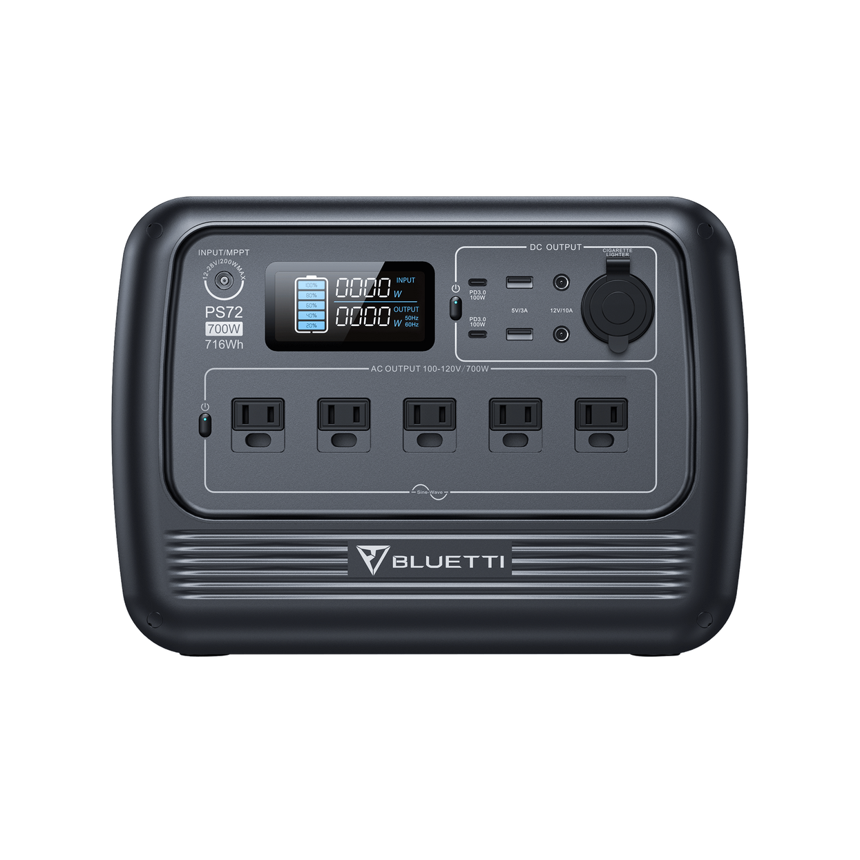 BLUETTI Portable Power Station PS72, 716Wh LiFePO4 Battery Backup w/ 5 700W AC Outlets (1,400W Peak), 100W Type-C, Solar Generator for Outdoor Camping, Off-Grid Living, Emergency Backup