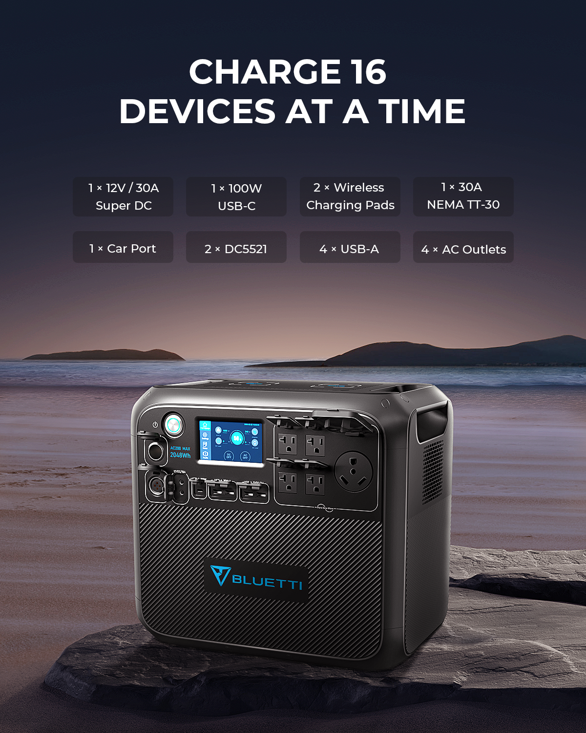 BLUETTI Solar Generator AC200MAX with 2 200W Solar Panel Included, 2048Wh Portable Power Station w/ 4 2200W AC Outlets, LiFePO4 Battery Pack, Expandable to 8192Wh for Home Backup, Road Trip, Off Grid